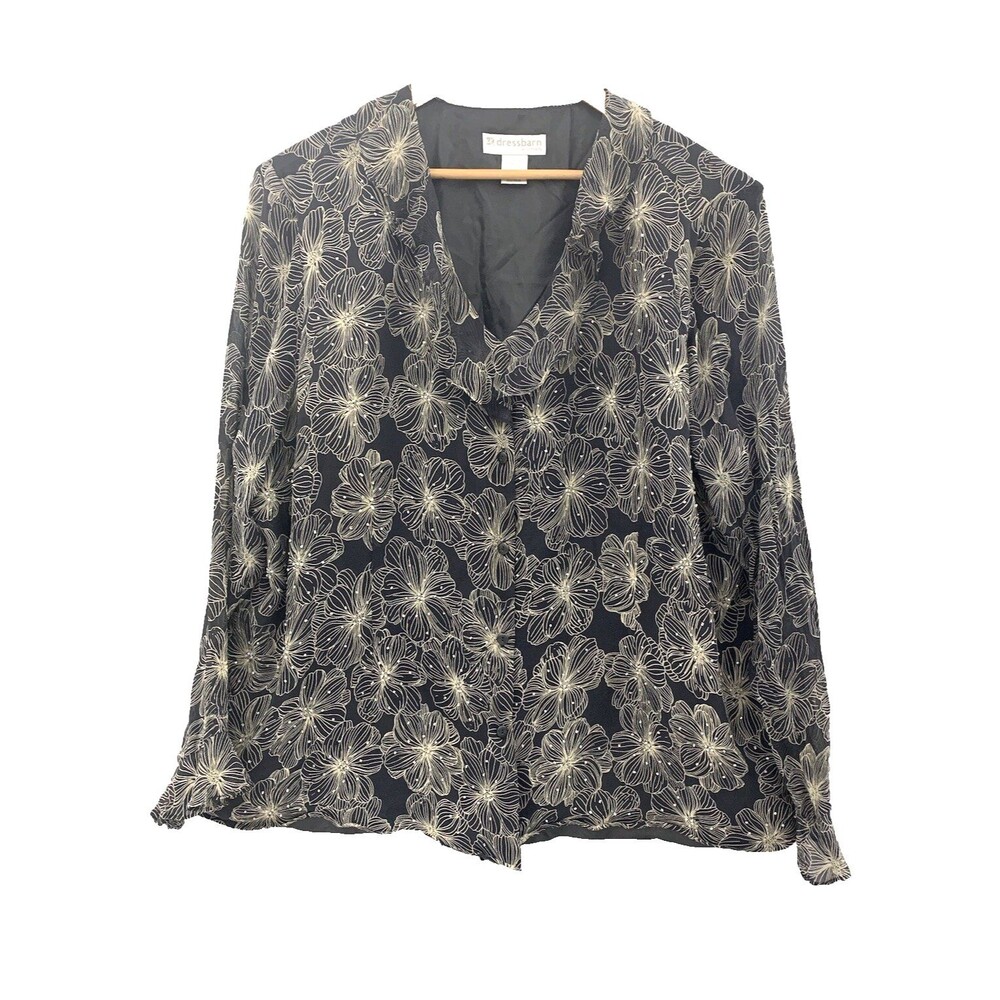 Vtg 90s Dressbarn Silk Beaded Ruffle Top 24W Black Floral Romance Whimsigoth Y2K